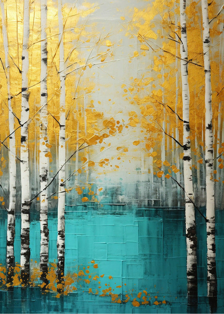 Cuadro Blue river in a yellow forest