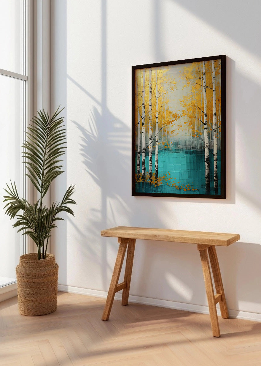 Cuadro Blue river in a yellow forest