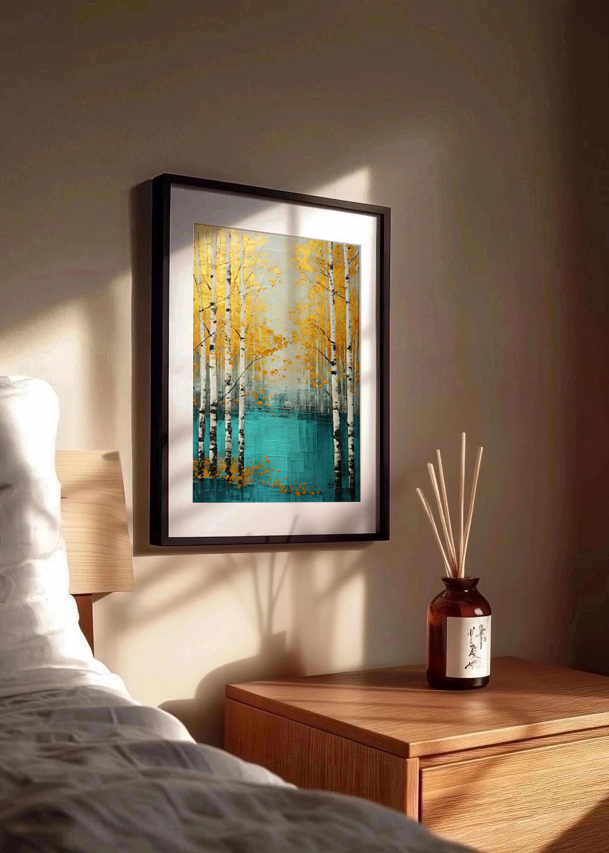 Cuadro Blue river in a yellow forest