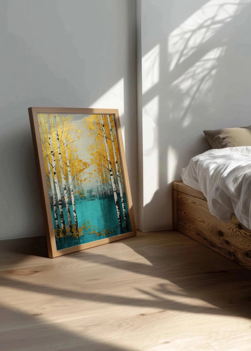 Cuadro Blue river in a yellow forest
