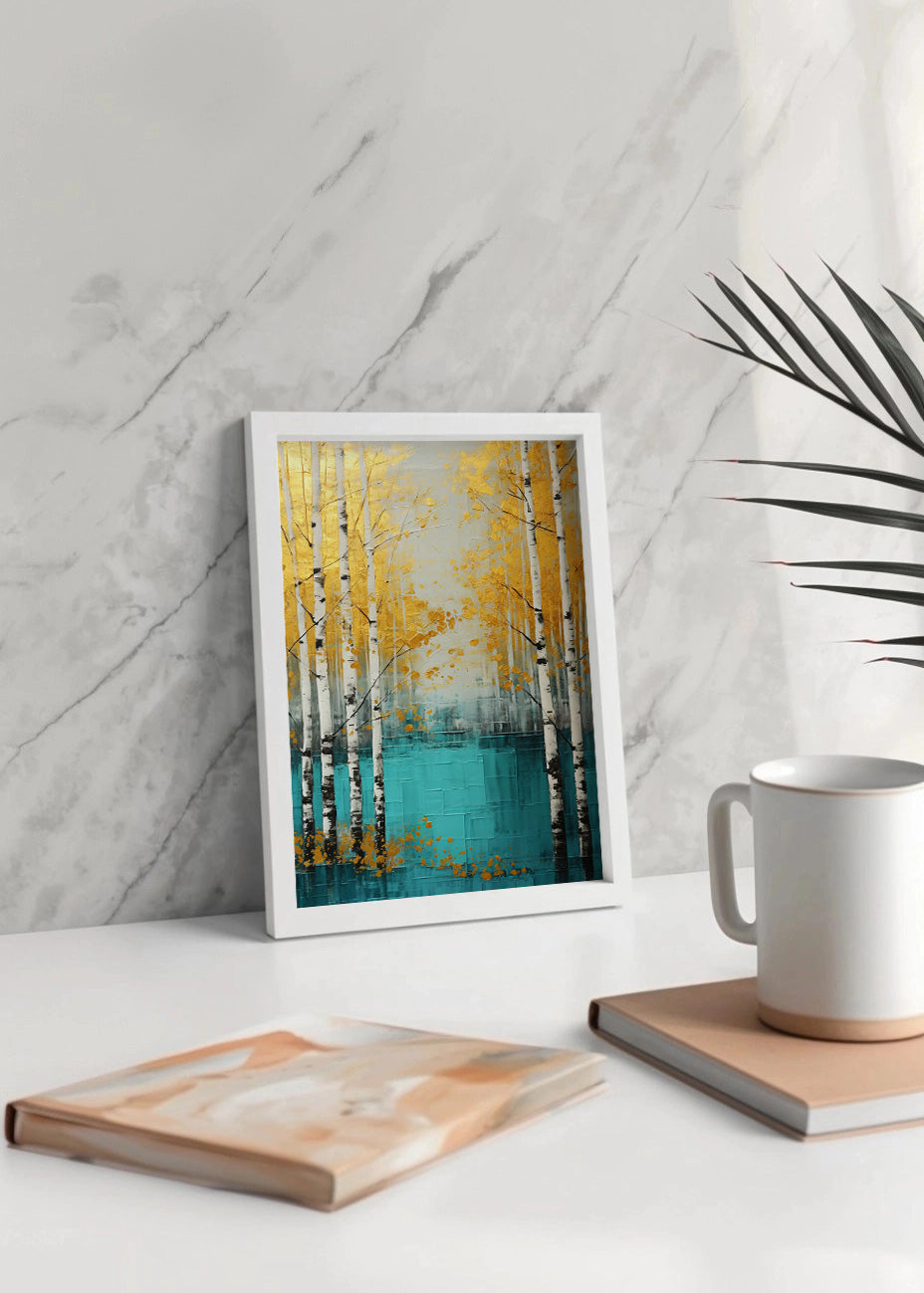 Cuadro Blue river in a yellow forest