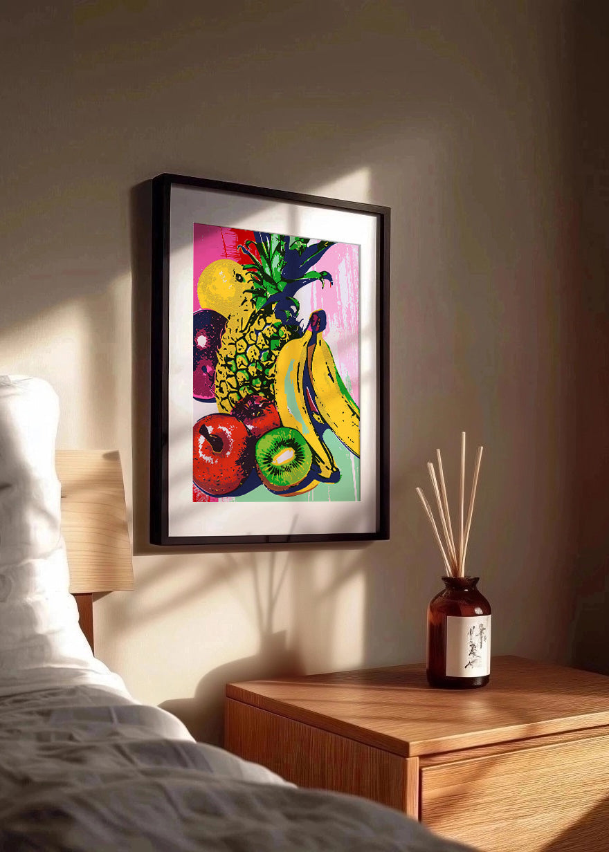 Cuadro Bodegón de frutas color pastel