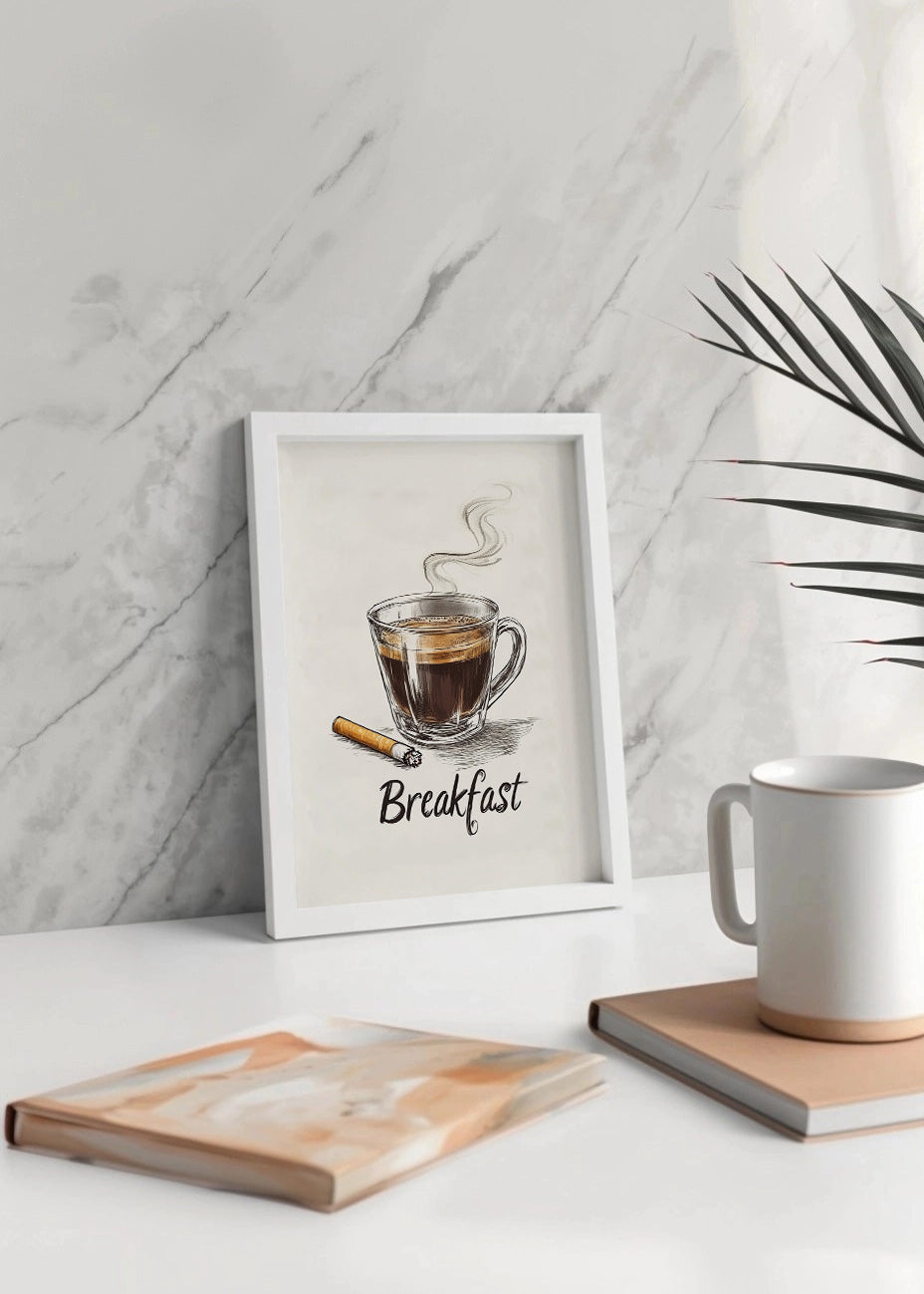Cuadro Café y cigarro desayuno perfecto