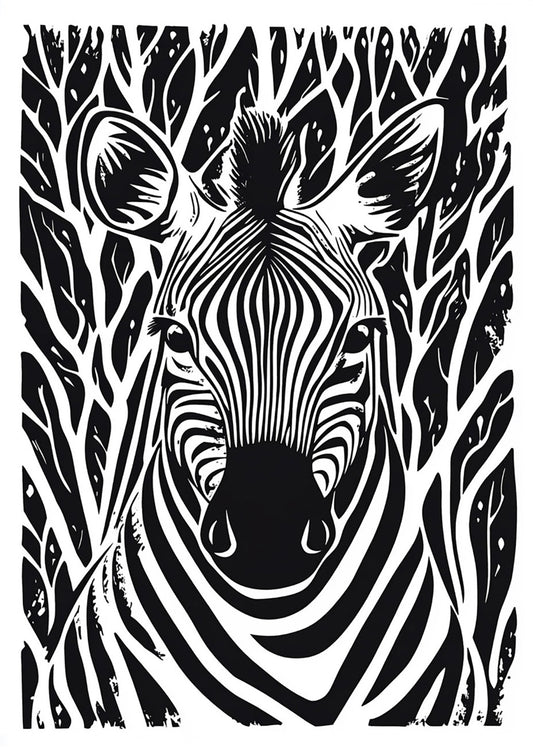 Cuadro Cebra diseño Linocut - blanco y negro