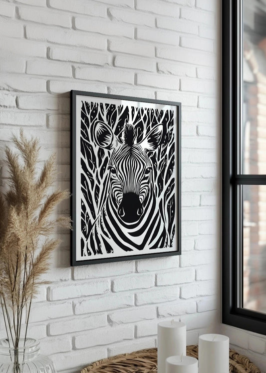 Cuadro Cebra diseño Linocut - blanco y negro