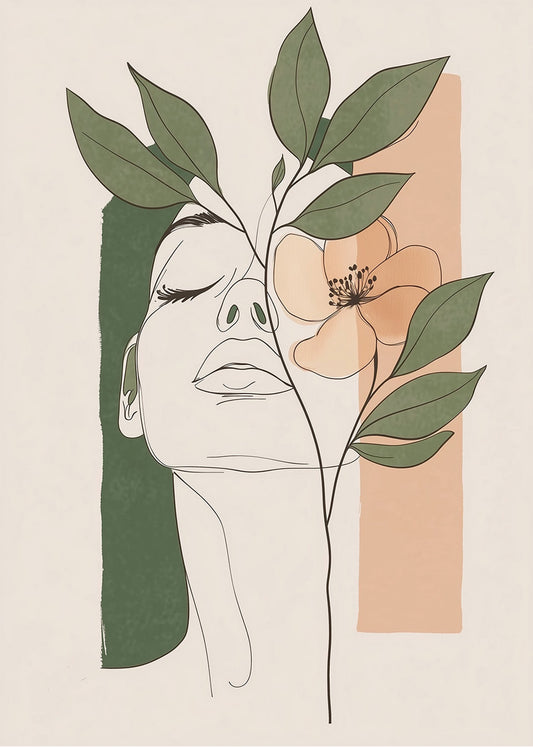 Cuadro Chica con flor en rosa y gris