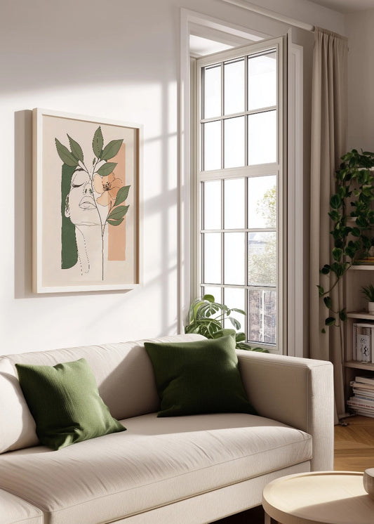 Cuadro Chica con flor en rosa y gris