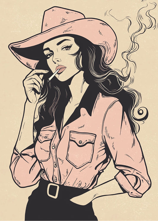 Cuadro Chica de vaquero fumando