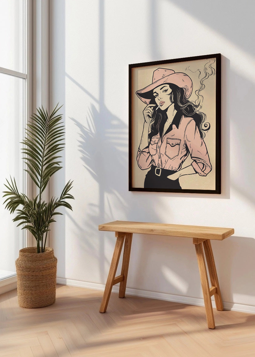 Cuadro Chica de vaquero fumando