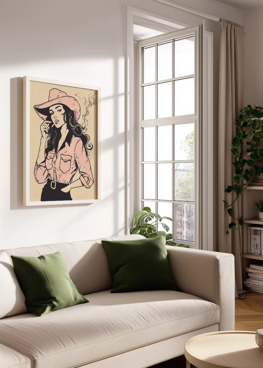 Cuadro Chica de vaquero fumando