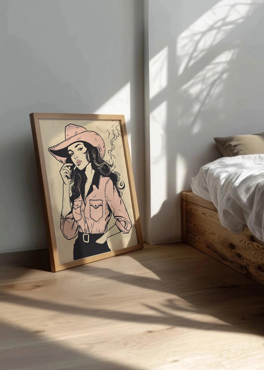 Cuadro Chica de vaquero fumando