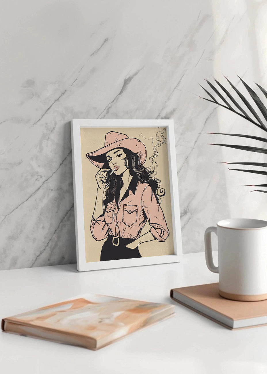 Cuadro Chica de vaquero fumando