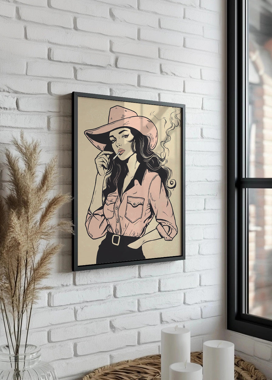 Cuadro Chica de vaquero fumando