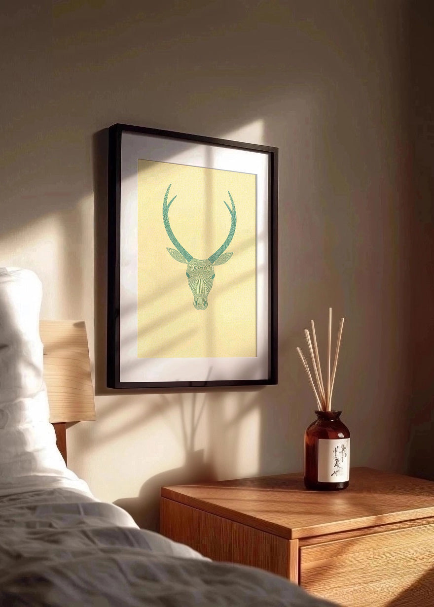 Cuadro Ciervo beige verde