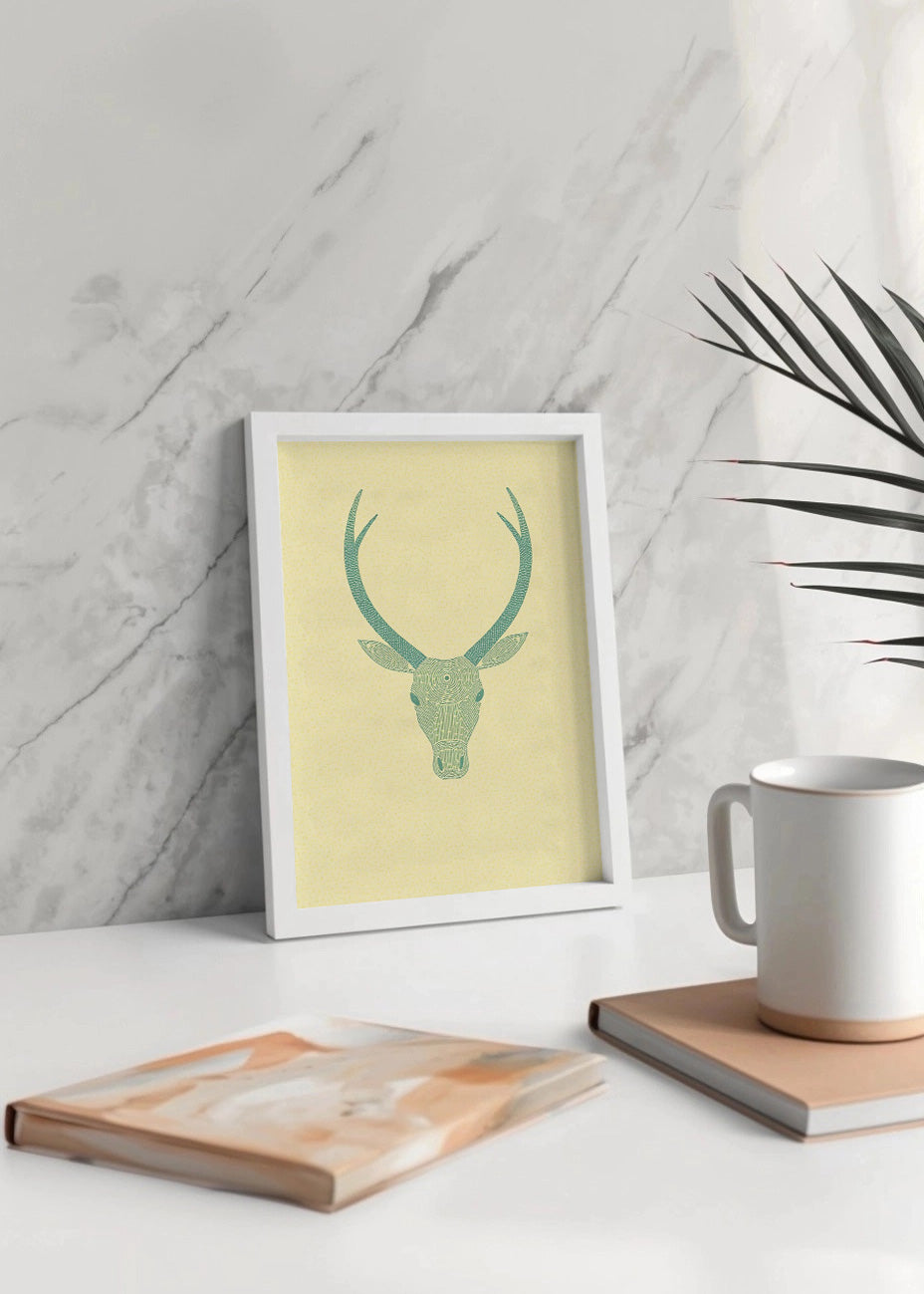 Cuadro Ciervo beige verde