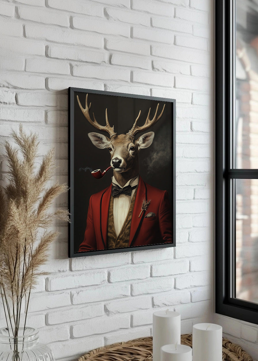 Cuadro Ciervo con traje y pipa