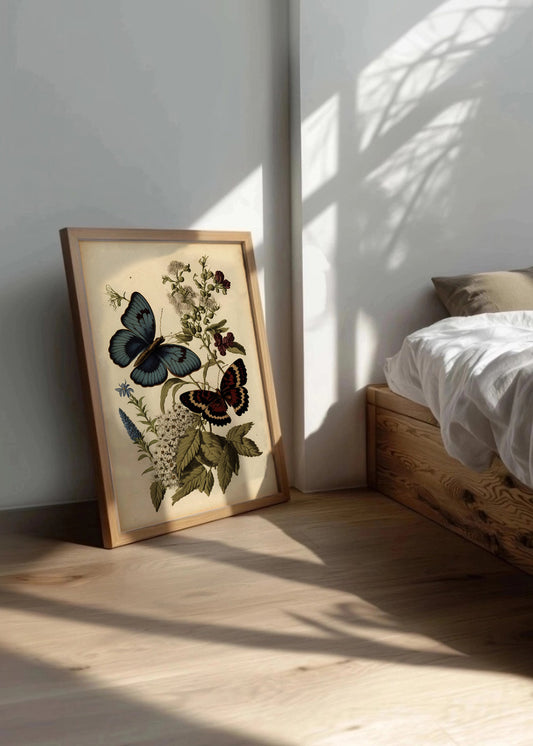 Cuadro Mariposas y flores dibujadas