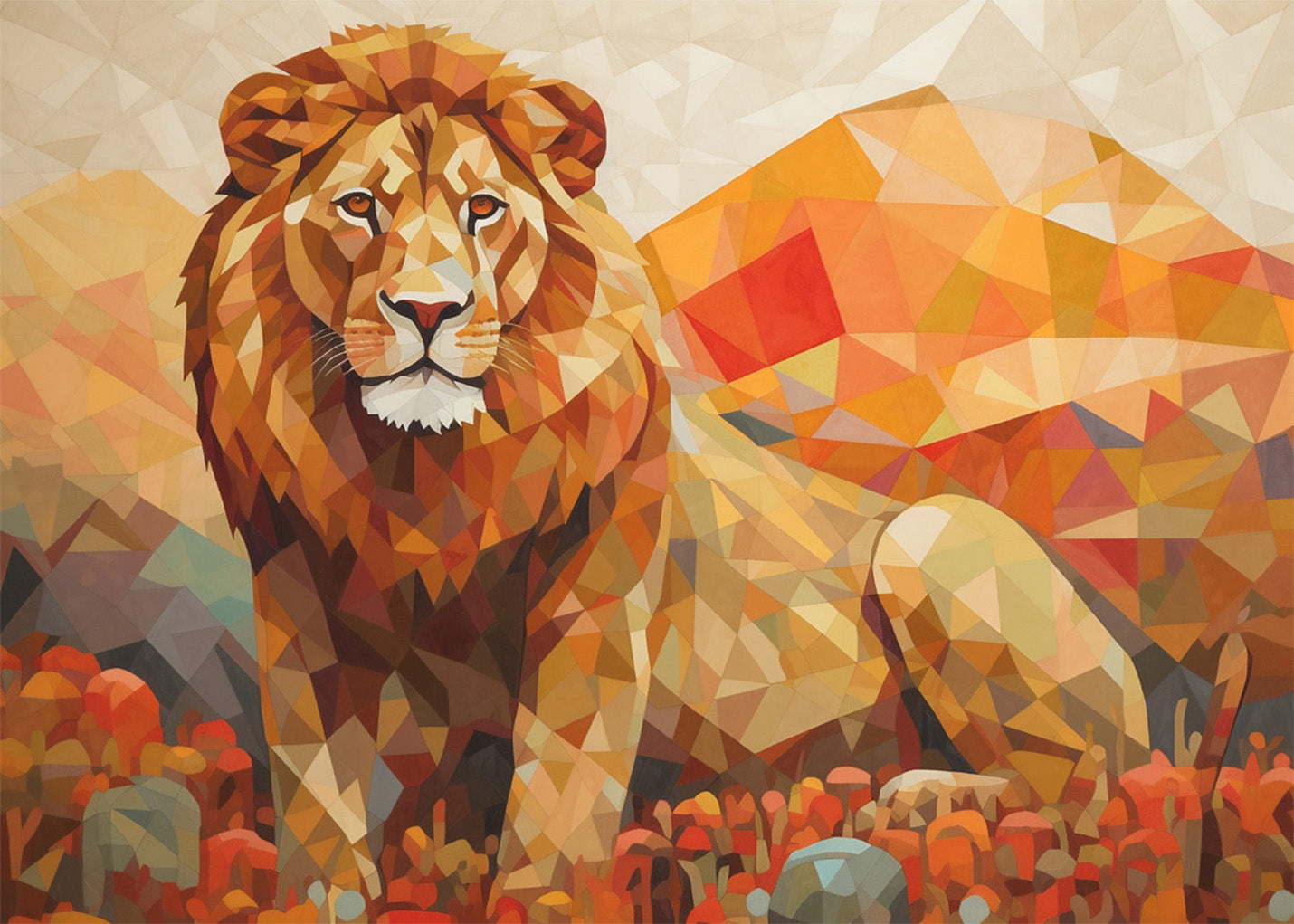 Cuadro León sentado a naranja