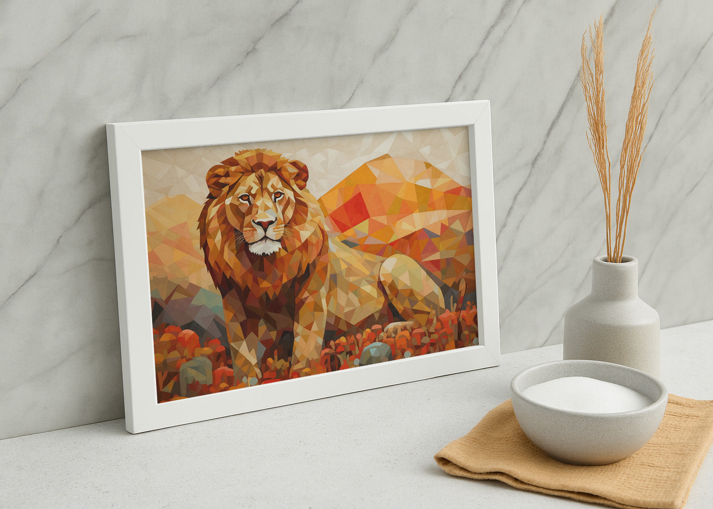 Cuadro León sentado a naranja