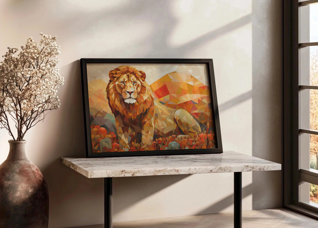 Cuadro León sentado a naranja