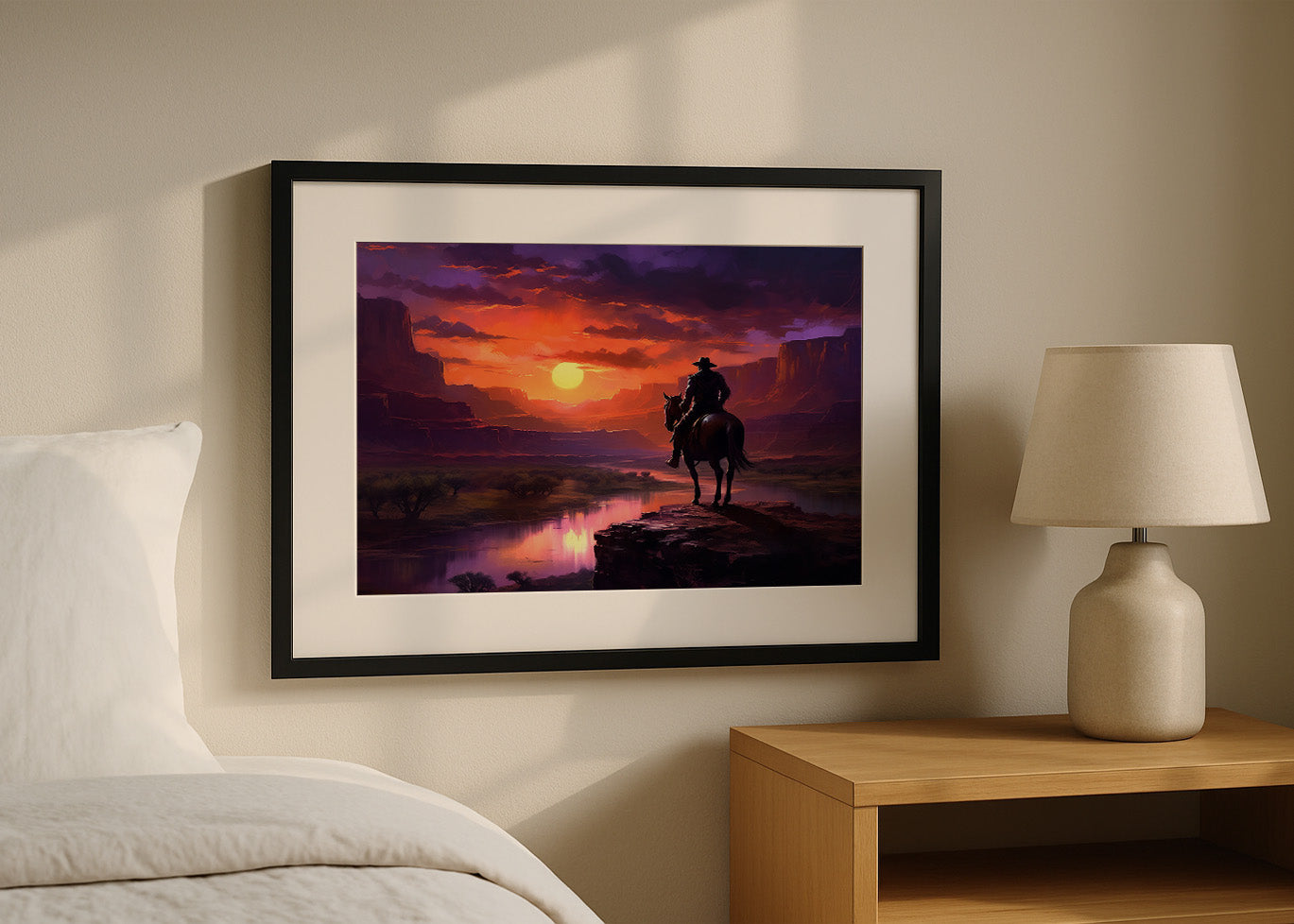 Cuadro Vaquero a caballo en el atardecer