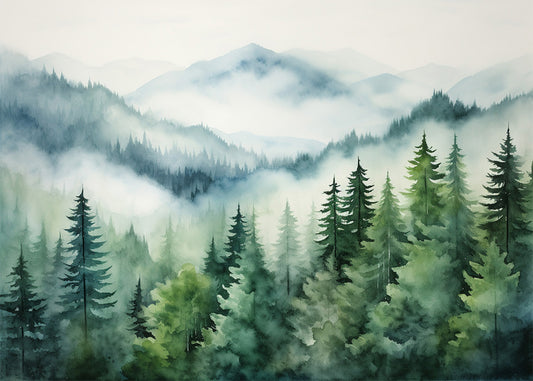 Cuadro Bosque verde de árboles altos