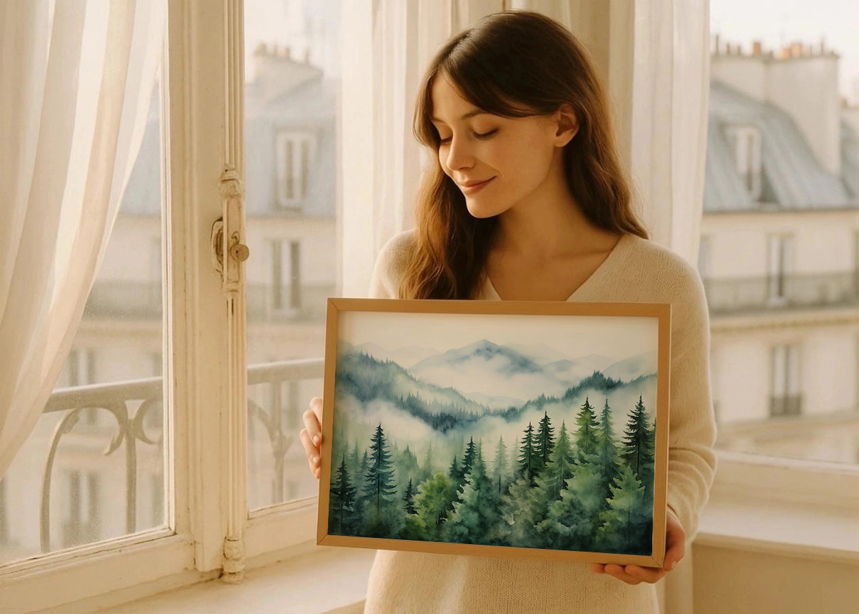 Cuadro Bosque verde de árboles altos