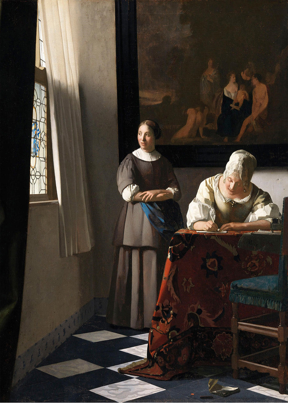 Cuadro Dama escribiendo una carta con su doncella (Johannes Vermeer)