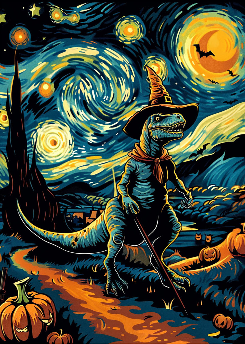 Cuadro Dinosaurio en La noche estrellada