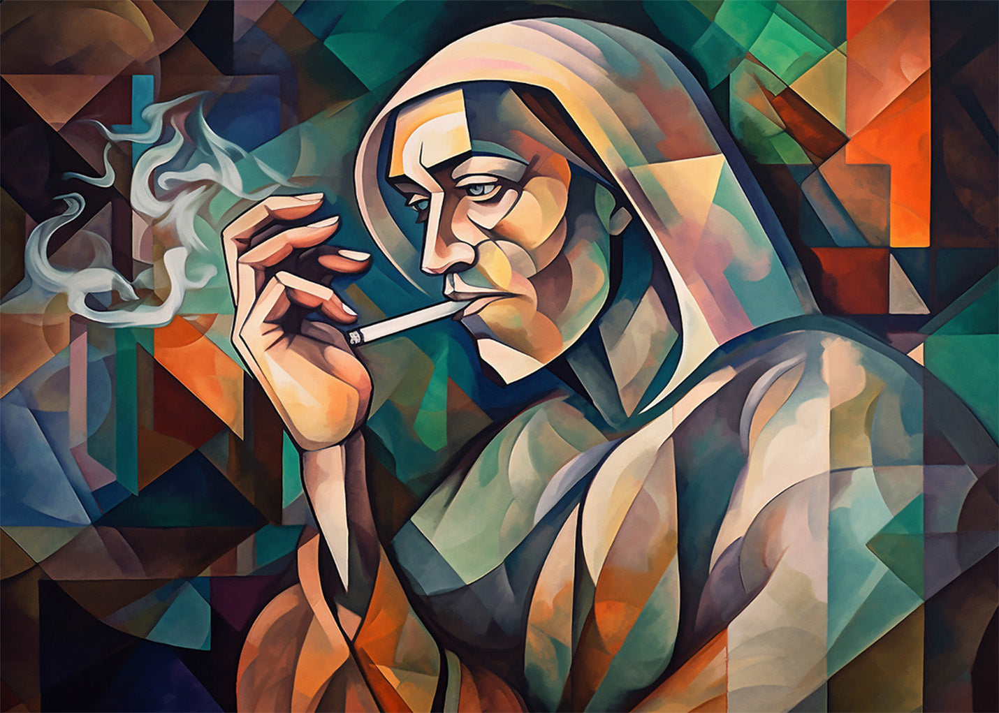 Cuadro Dios con un pitillo en cubismo