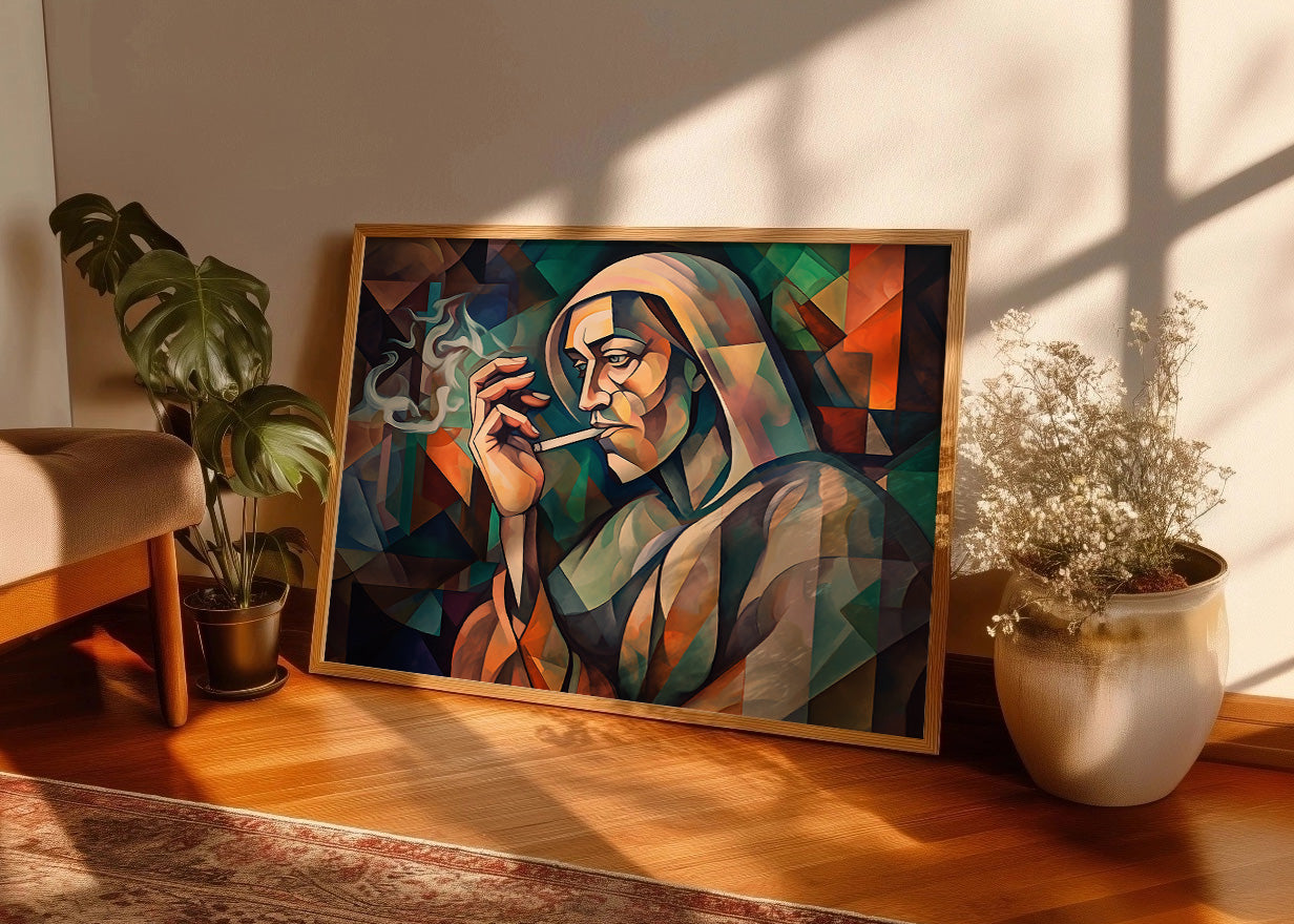 Cuadro Dios con un pitillo en cubismo