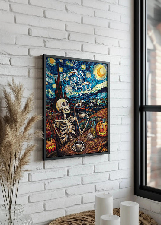 Cuadro Esqueleto en la noche estrellada
