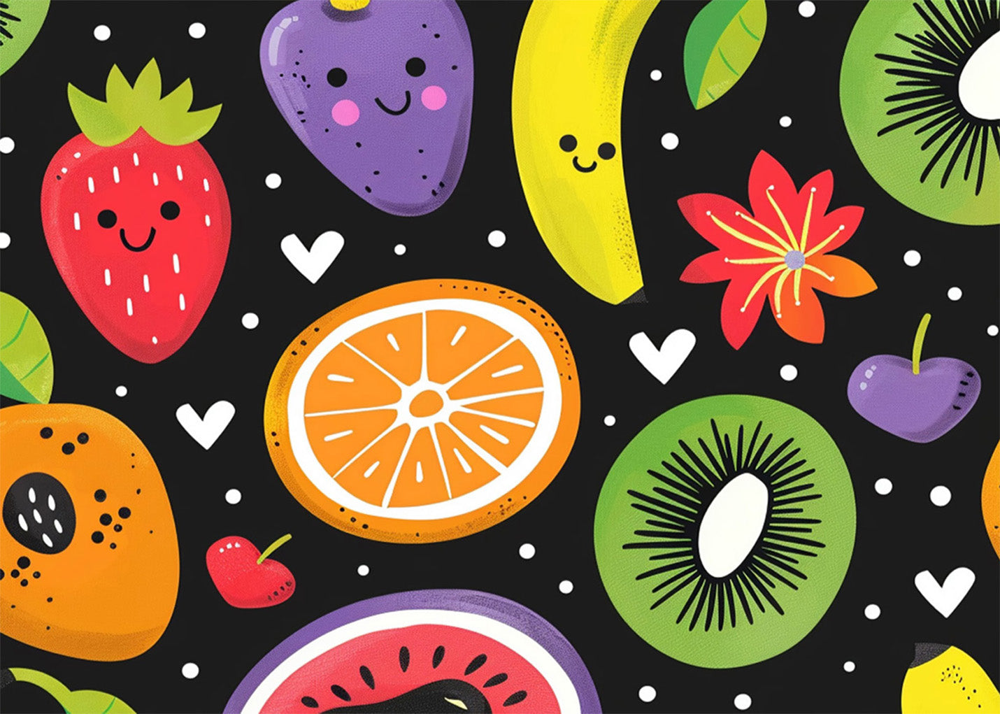Cuadro Estampado de frutas, flores y corazones