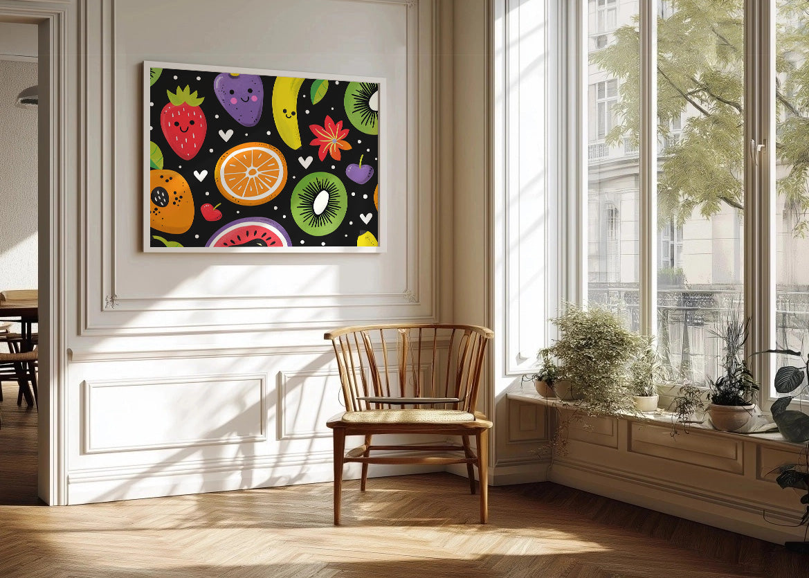Cuadro Estampado de frutas, flores y corazones