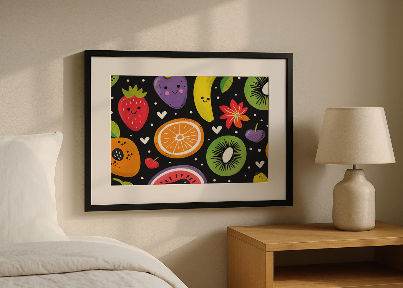 Cuadro Estampado de frutas, flores y corazones