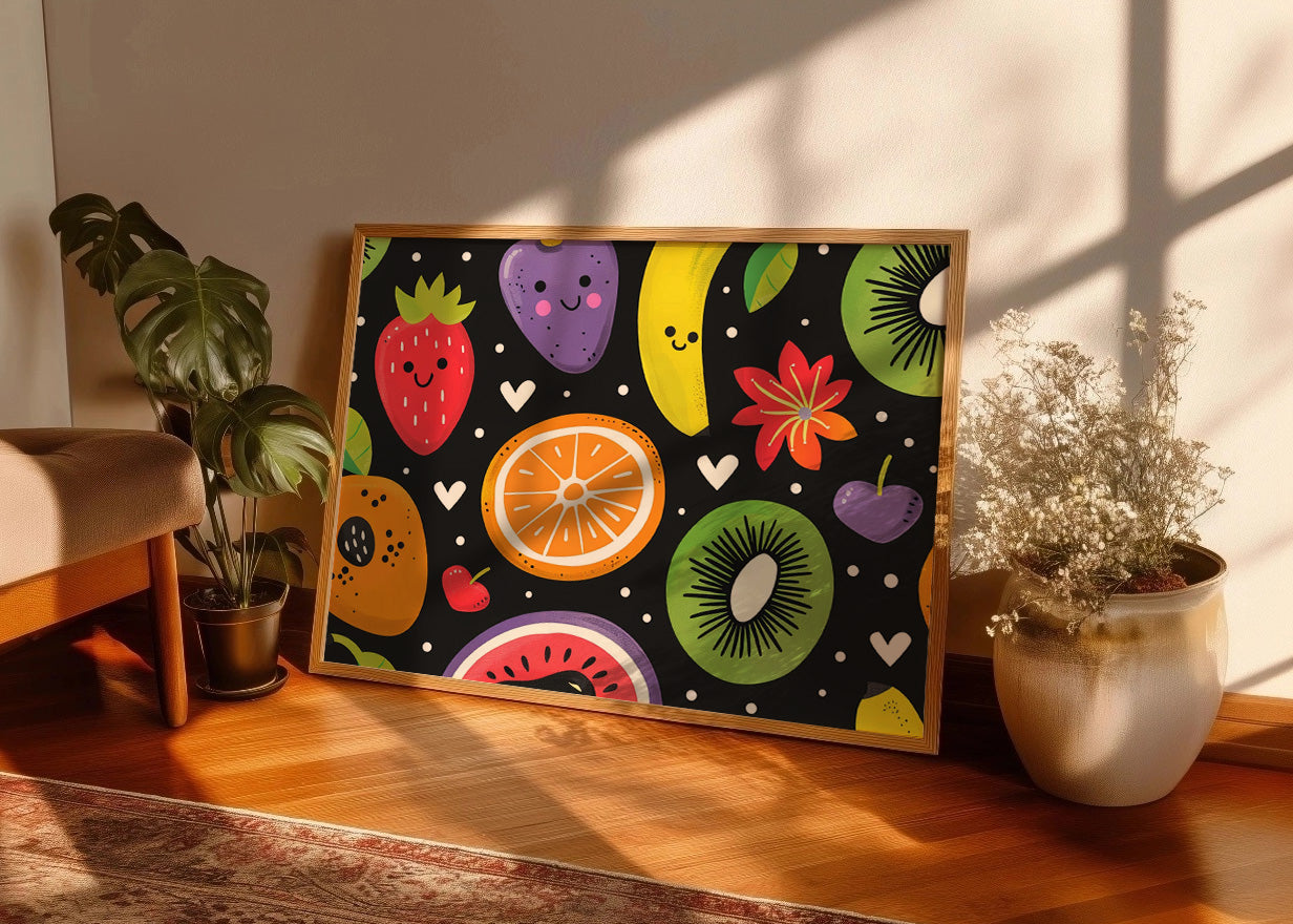 Cuadro Estampado de frutas, flores y corazones