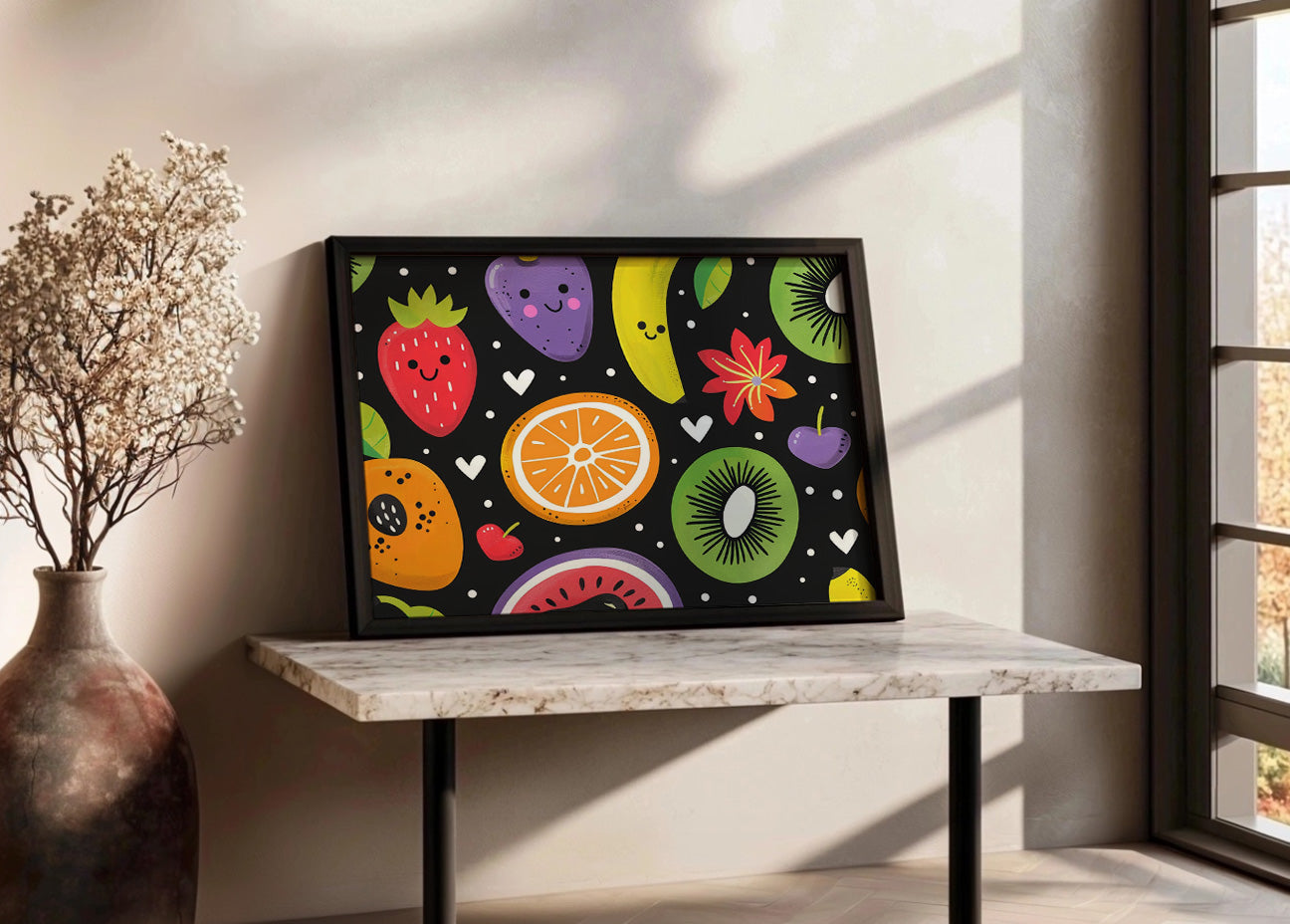 Cuadro Estampado de frutas, flores y corazones