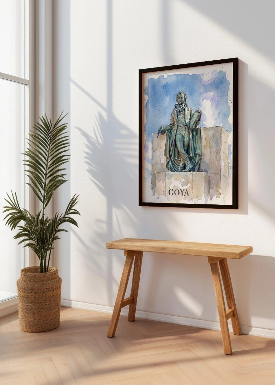 Cuadro Estatua de Goya Zaragoza estilo acuarela