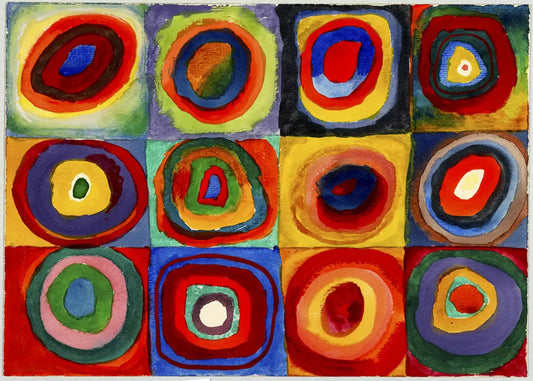 Cuadro Estudio de Color - cuadrados con circulos concentricos (Kandinsky)
