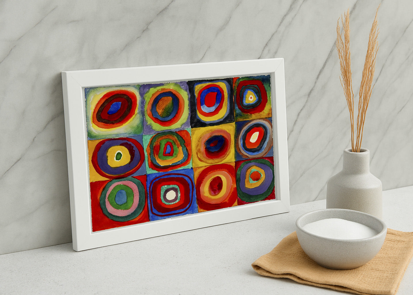 Cuadro Estudio de Color - cuadrados con circulos concentricos (Kandinsky)
