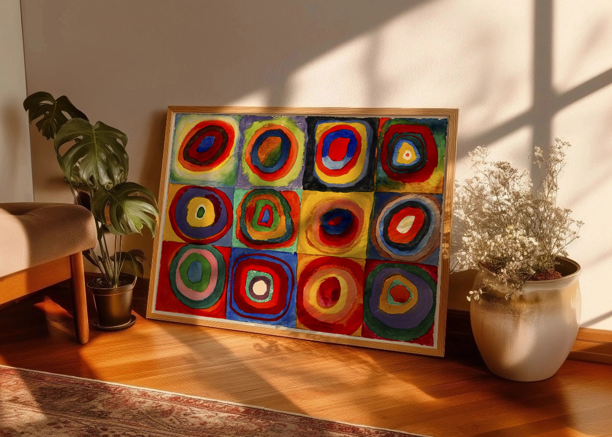 Cuadro Estudio de Color - cuadrados con circulos concentricos (Kandinsky)