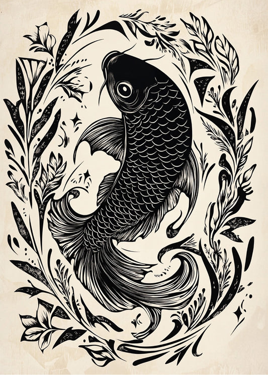 Cuadro Fish Koi beige