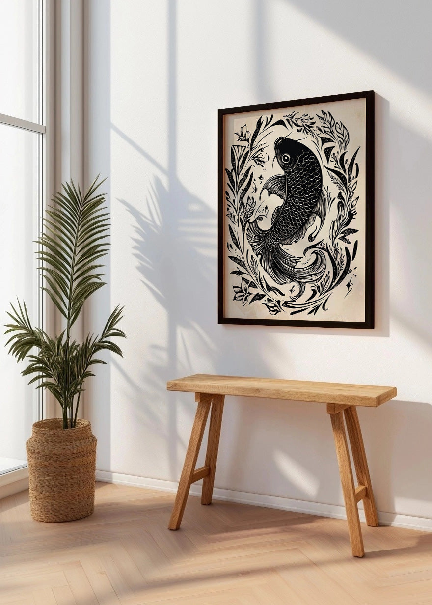 Cuadro Fish Koi beige