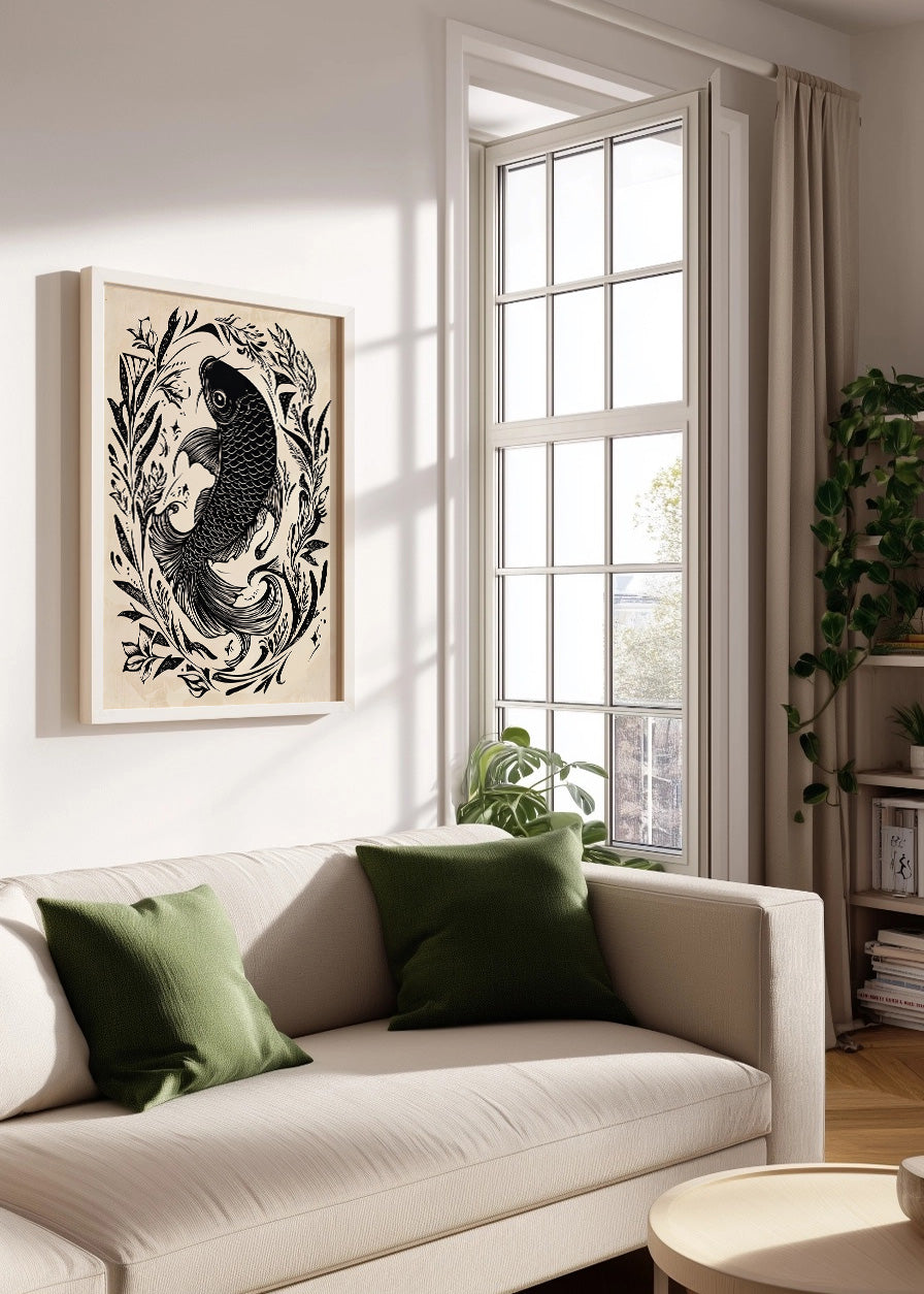 Cuadro Fish Koi beige