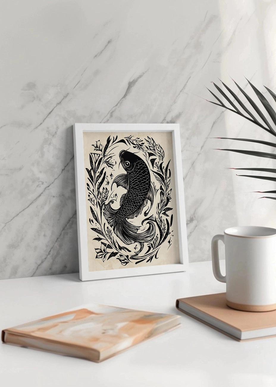 Cuadro Fish Koi beige