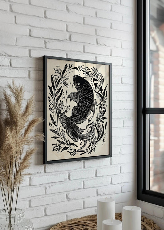 Cuadro Fish Koi beige