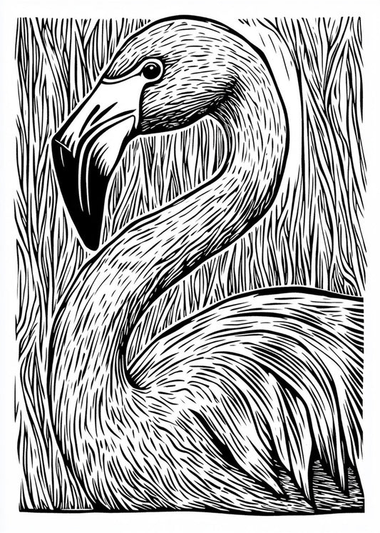 Cuadro Flamenco diseño Linocut - blanco y negro