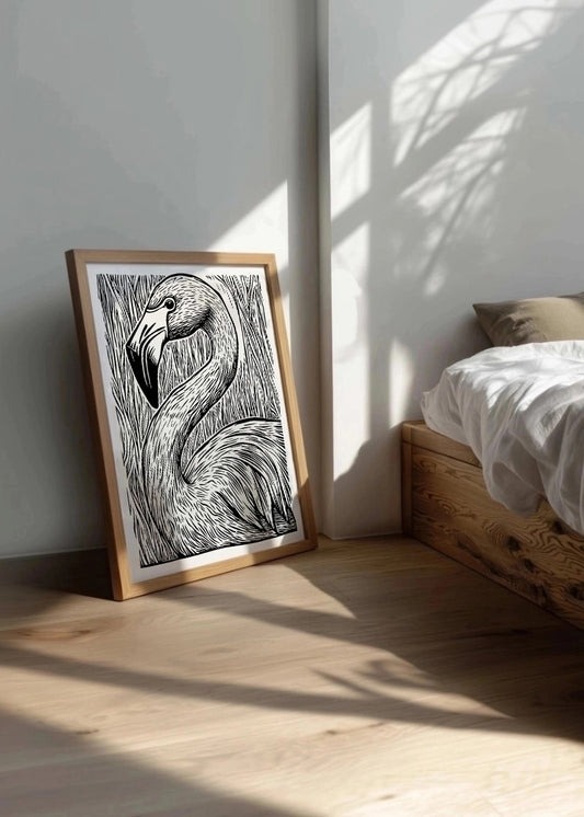 Cuadro Flamenco diseño Linocut - blanco y negro