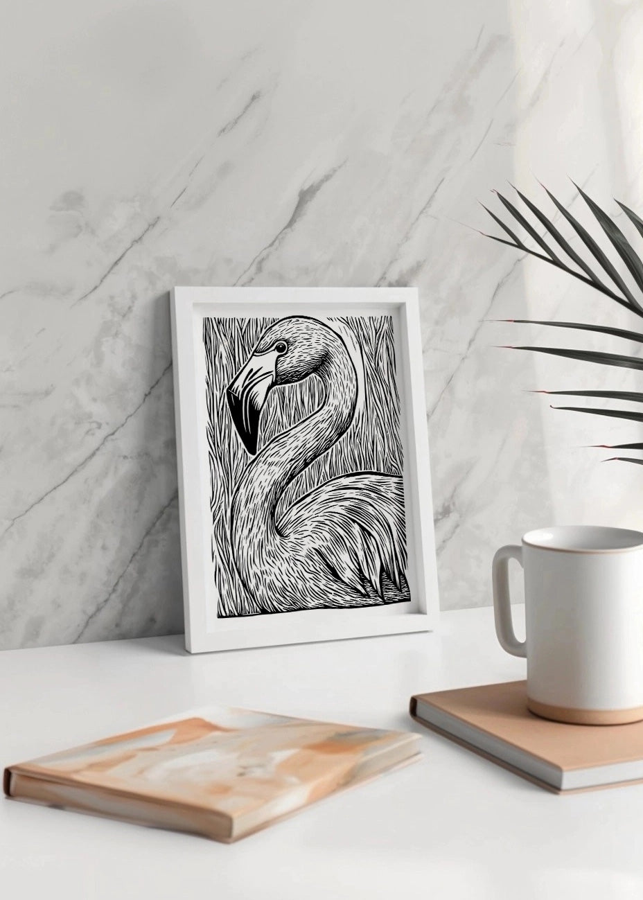 Cuadro Flamenco diseño Linocut - blanco y negro