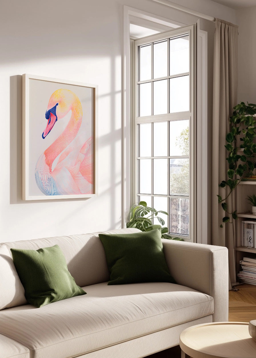 Cuadro Cisne color rosa pastel